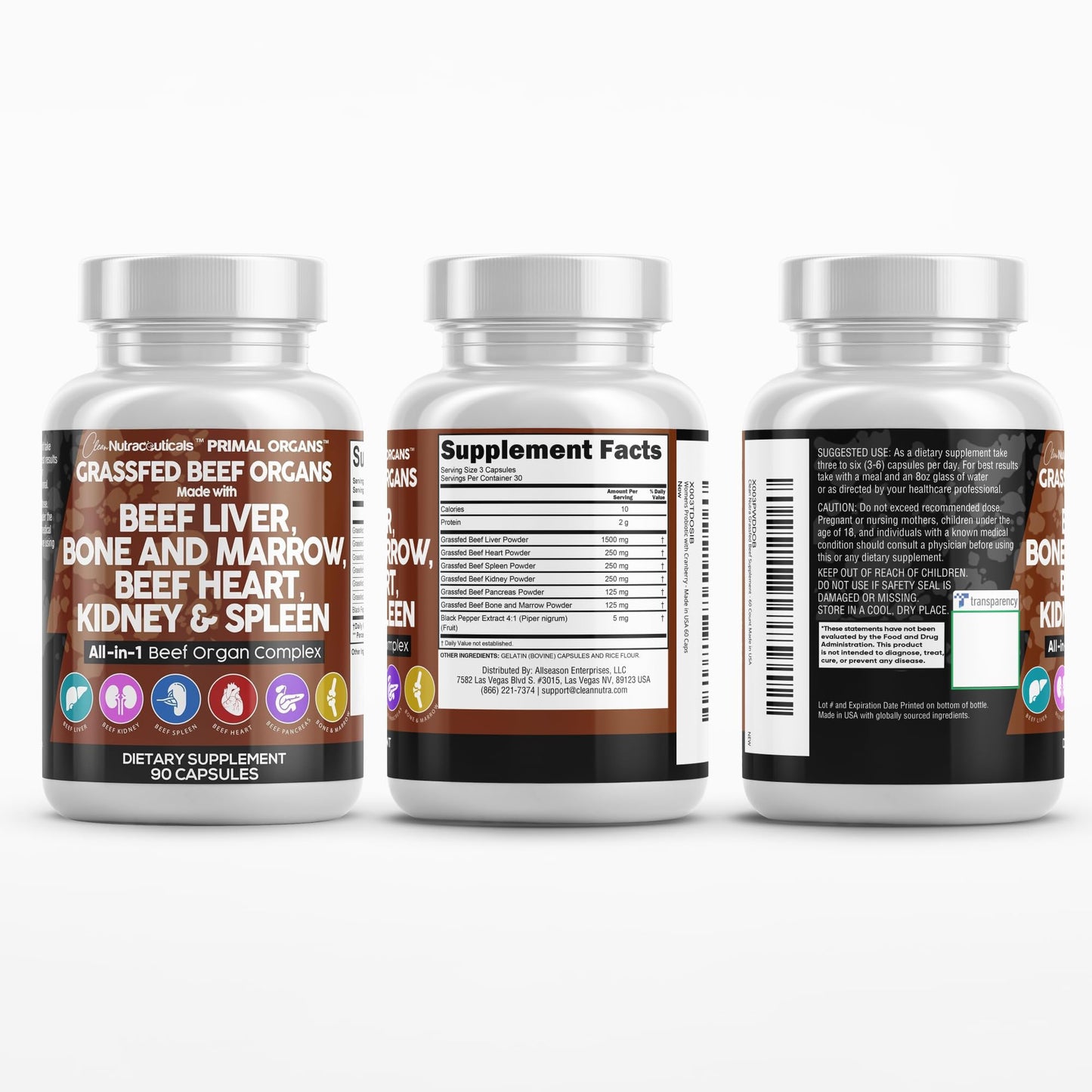 Grass Fed Beef Liver Capsules with Desiccated Organs (Heart, Spleen, Pancreas) + Bone & Marrow | Premium Quality