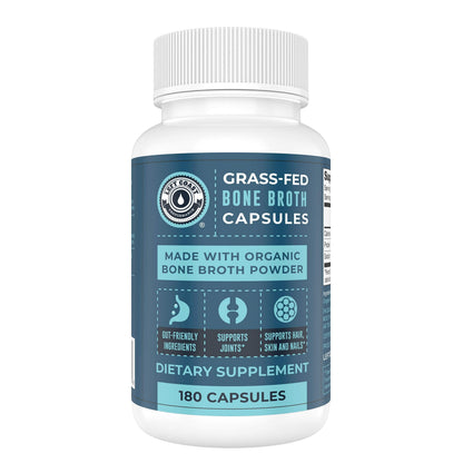 Grass-Fed Bone Broth Capsules with Collagen – 180 Caps | Gut & Joints Support