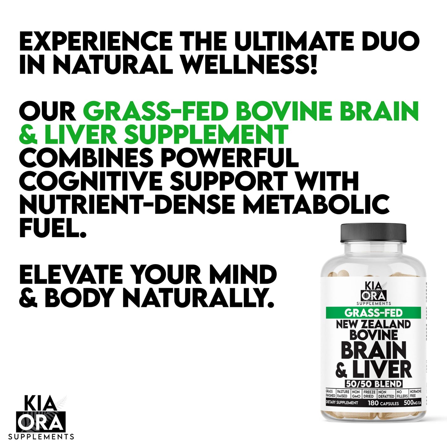 Grass-Fed Bovine Brain & Liver | Cognitive, Mood & Energy Support | New Zealand Sourced, Pasture-Raised, Freeze-Dried, Non-GMO | 180ct