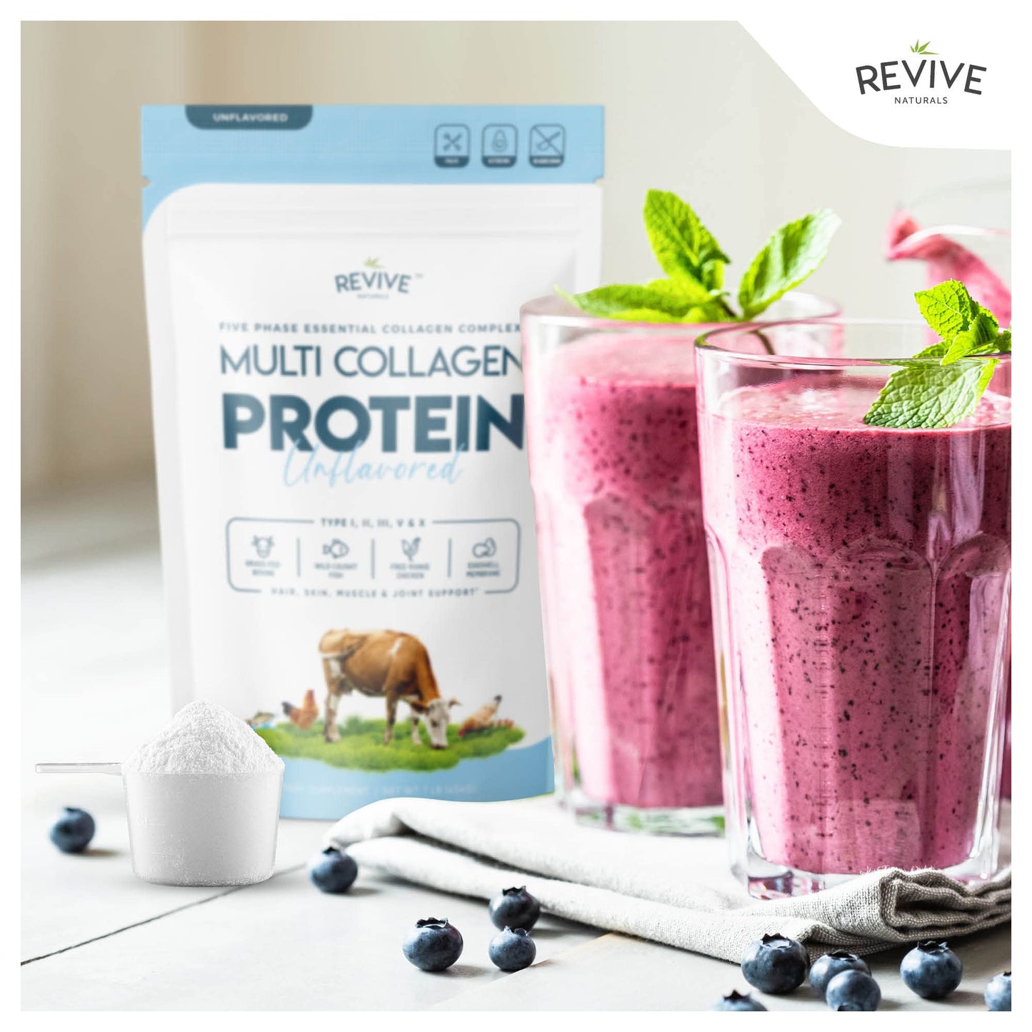 Multi Collagen Protein Powder (16oz) - Five Types I-X | Grass-Fed Bovine, Marine, Chicken & Eggshell