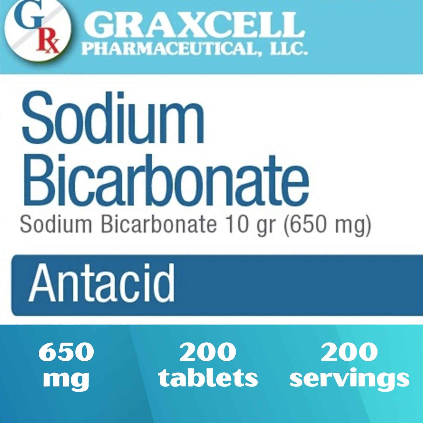 Graxcell Sodium Bicarbonate Tablets 650mg (200 Count) | Fast Heartburn Relief & Digestive Support