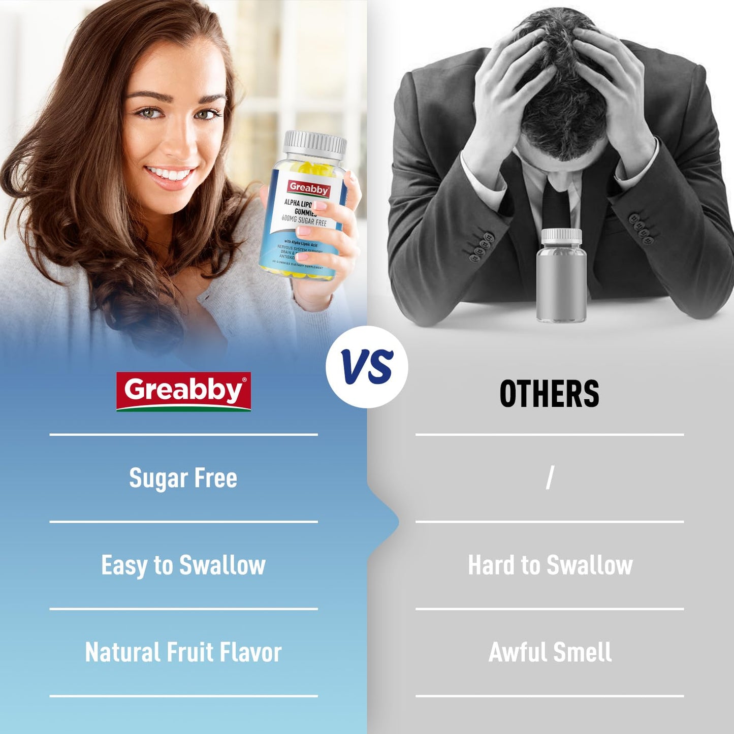 GREABBY Alpha Lipoic Acid 600mg Gummies – Sugar Free Pineapple, 60 Count