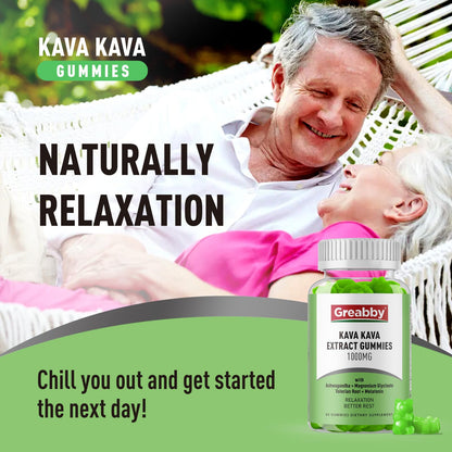 GREABBY Kava Gummies 1000mg – Natural Lemon, 120 Vegan Gummies