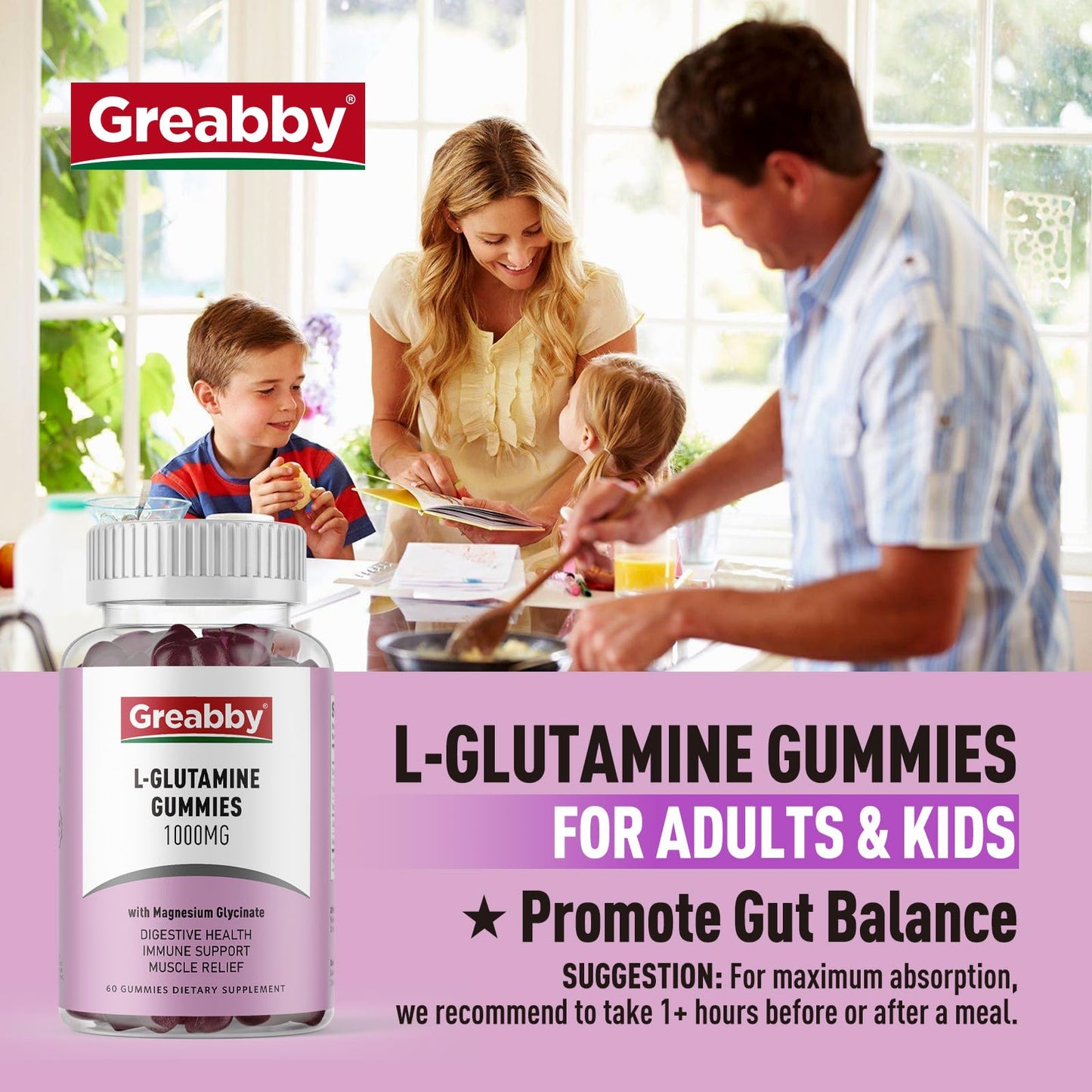 GREABBY L Glutamine 1000mg Gummies – Immune Support & Muscle Relief (60 Count)