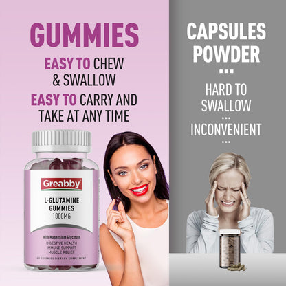 GREABBY L Glutamine 1000mg Gummies – Immune Support & Muscle Relief (60 Count)