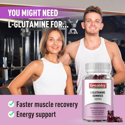 GREABBY L Glutamine 1000mg Gummies – Immune Support & Muscle Relief (60 Count)
