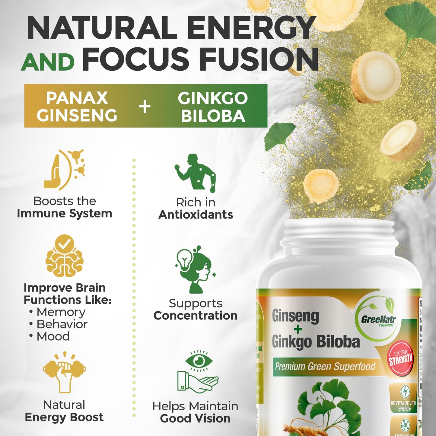 GreeNatr Ginkgo Biloba & Panax Ginseng Moringa Bundle – Immune & Energy