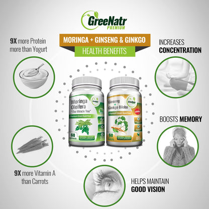 GreeNatr Ginkgo Biloba & Panax Ginseng Moringa Bundle – Immune & Energy