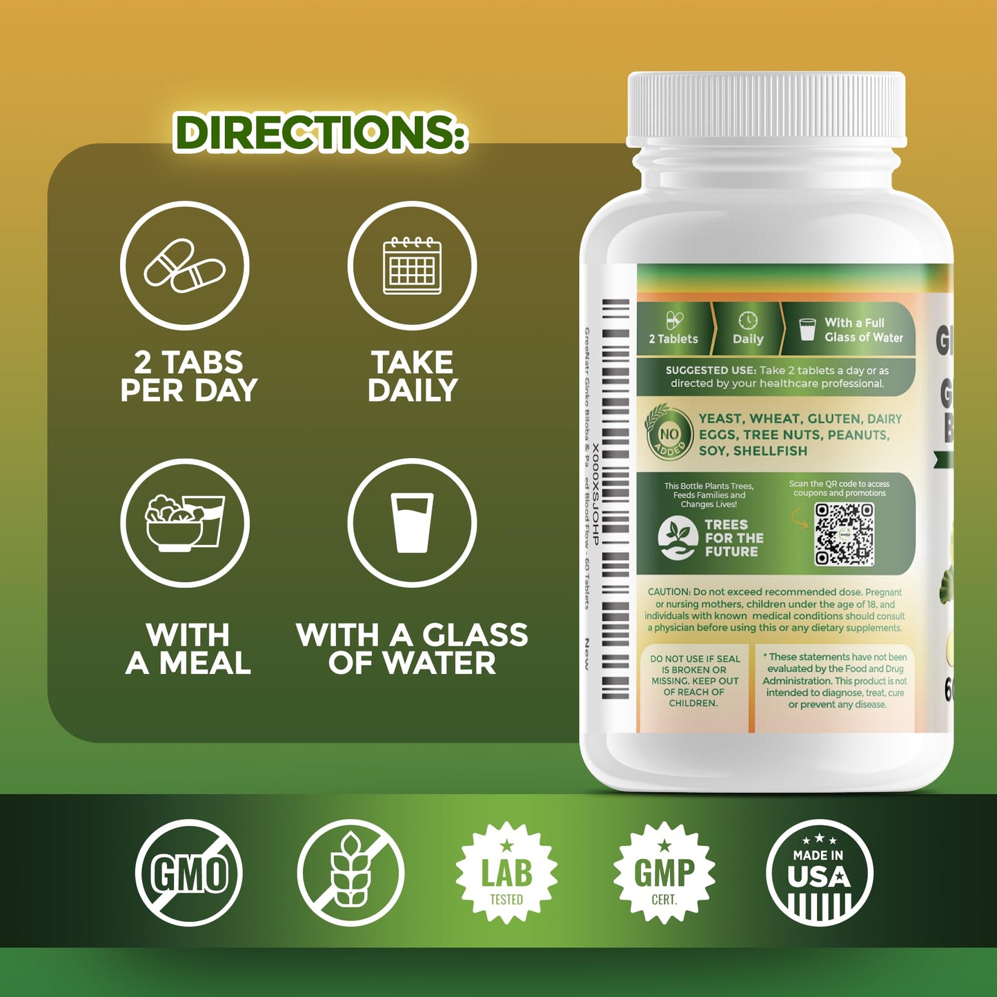 GreeNatr Ginkgo Biloba & Panax Ginseng – 120 Tablets | Brain Health