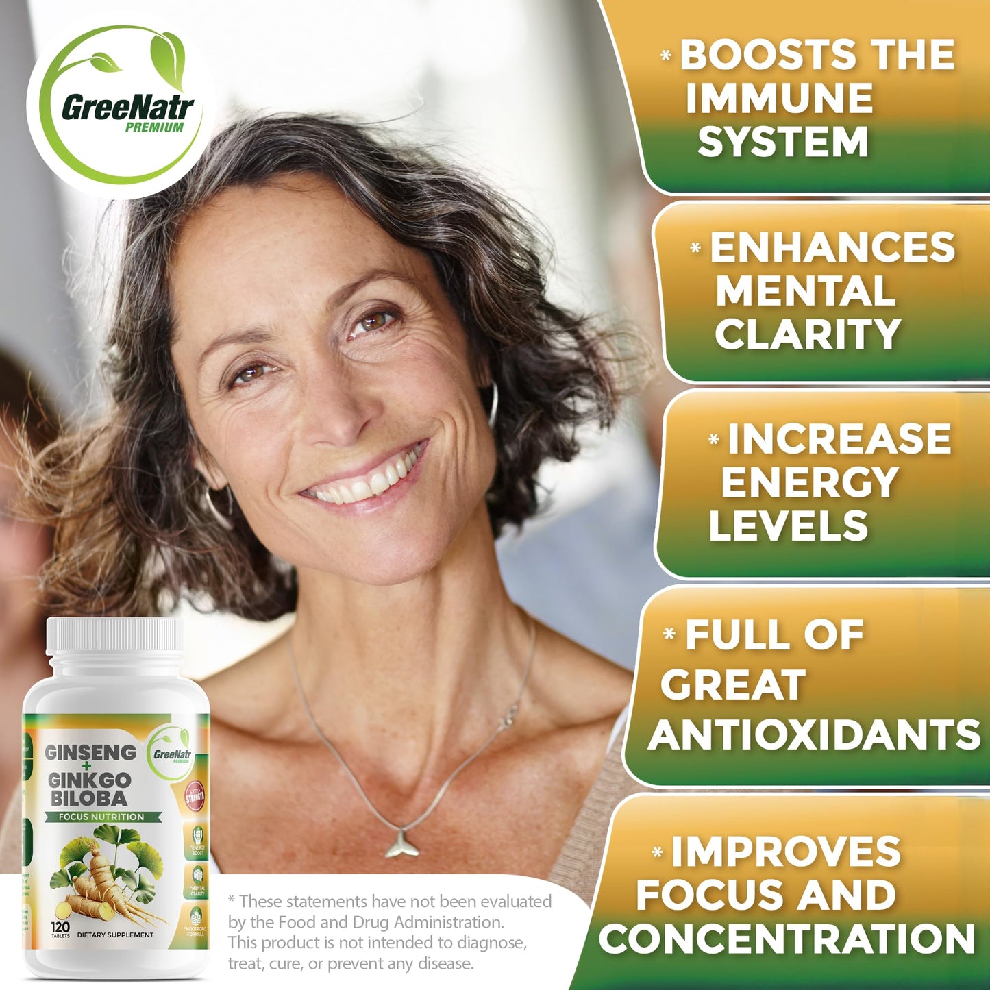 GreeNatr Ginkgo Biloba & Panax Ginseng – 120 Tablets | Brain Health