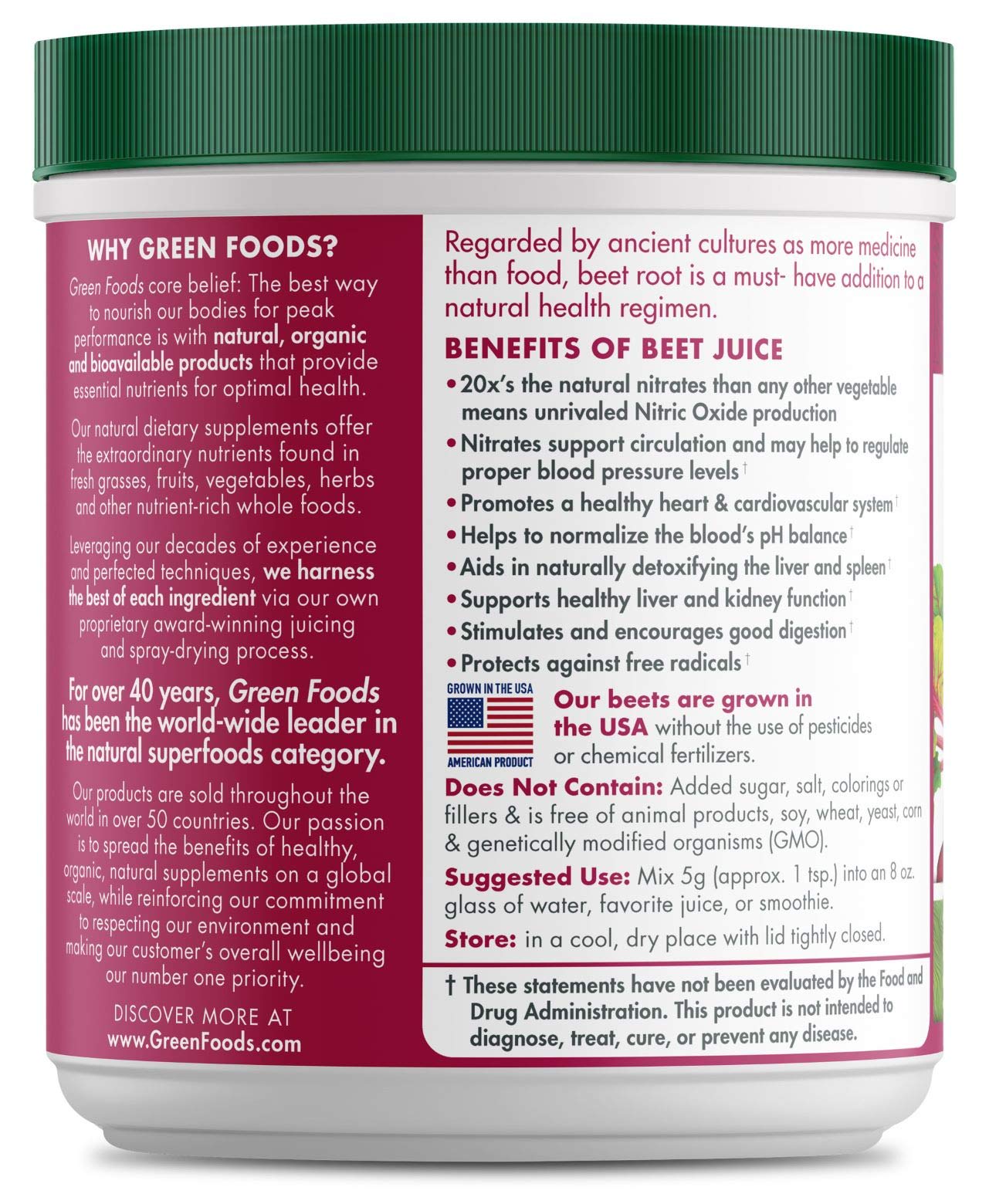GREEN FOODS Beet Essence OG2 5.3 OZ – Beet Juice Supplement