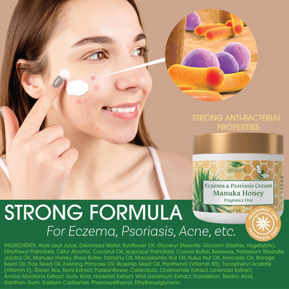 Green Leaf Naturals Manuka Honey Eczema Cream — Fragrance-Free Moisturizer (8oz)