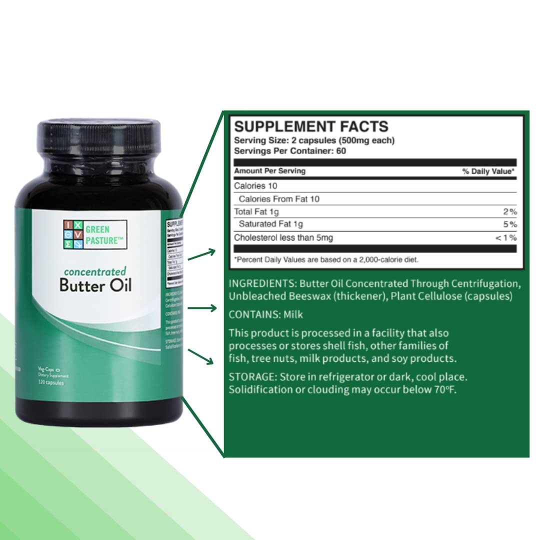 Green Pasture Concentrated Butter Oil Capsules | 120 Capsules | 60 Servings
