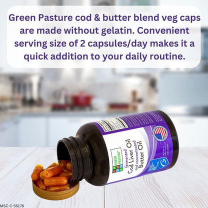 Green Pasture Fermented Cod Liver Oil & Butter Oil Blend - 120 Capsules