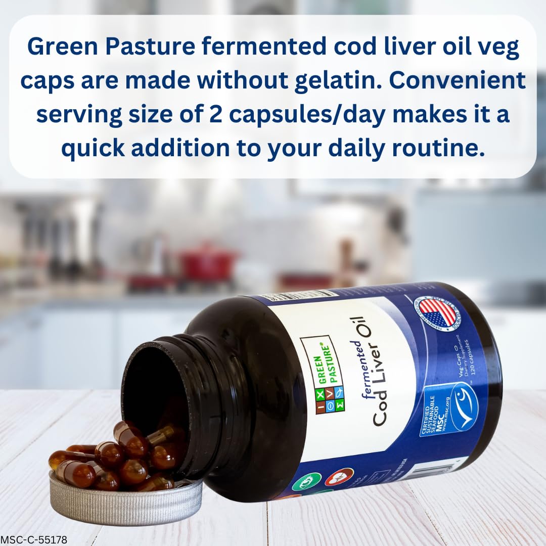 Green Pasture Fermented Cod Liver Oil - Non-Gelatin, 120 Capsules