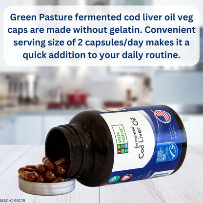 Green Pasture Fermented Cod Liver Oil - Non-Gelatin, 120 Capsules