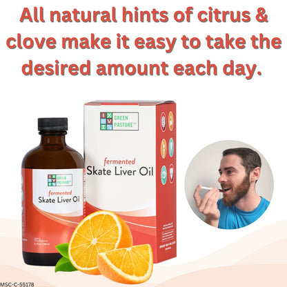 Green Pasture Fermented Skate Liver Oil - Orange | 6.0 fl oz