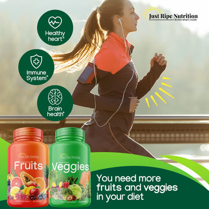Just Ripe Nutrition Fruits and Veggies Supplement – 90 Fruit and 90 Vegetable Capsules (4 Pack) | Whole Food Superfood
