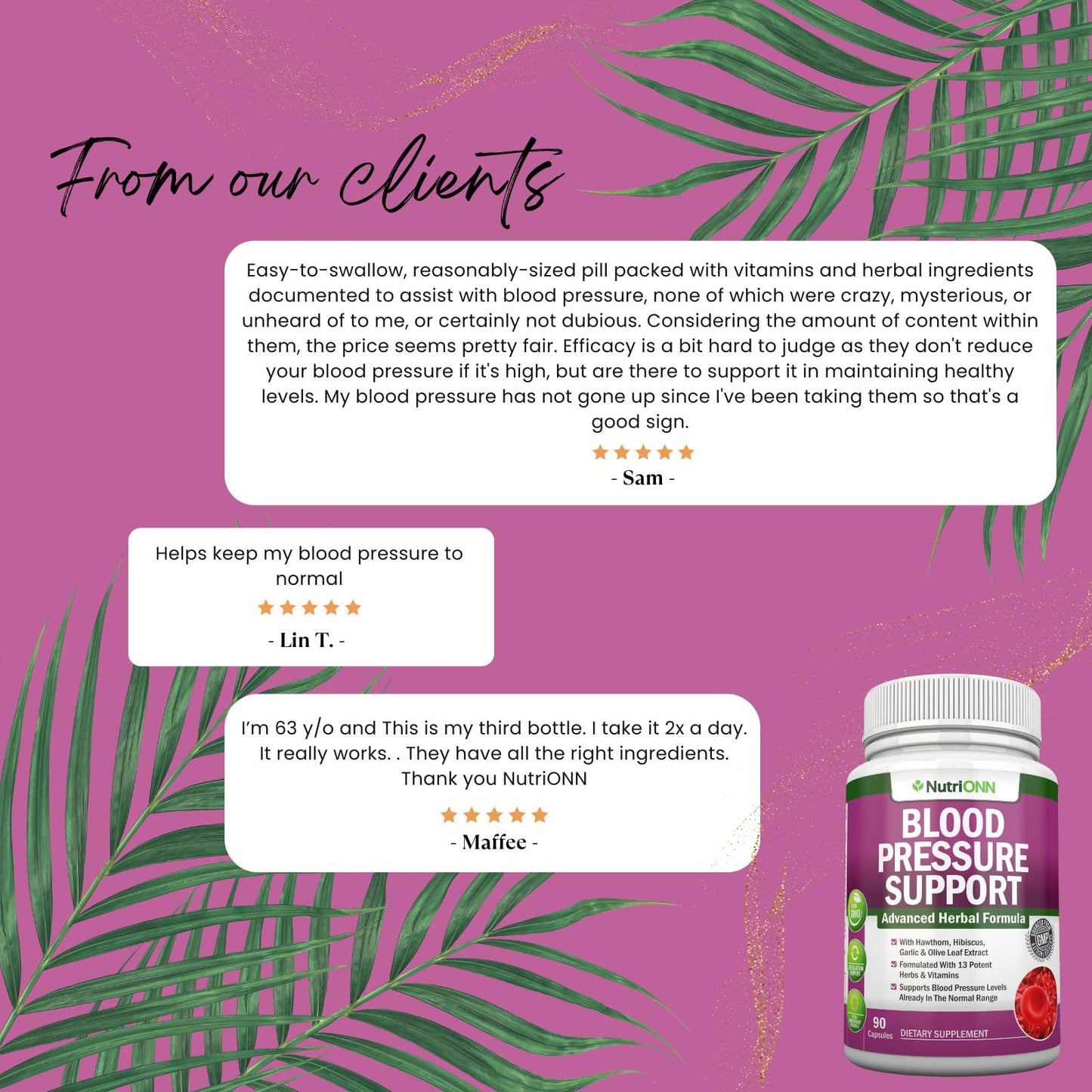 Blood Pressure Support Supplement - 13 Herbs & Vitamins | 90 Day Supply