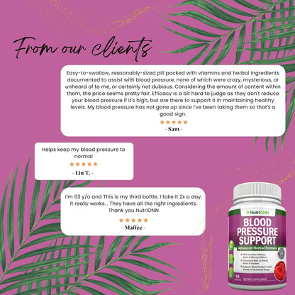 Blood Pressure Support Supplement - 13 Herbs & Vitamins | 90 Day Supply