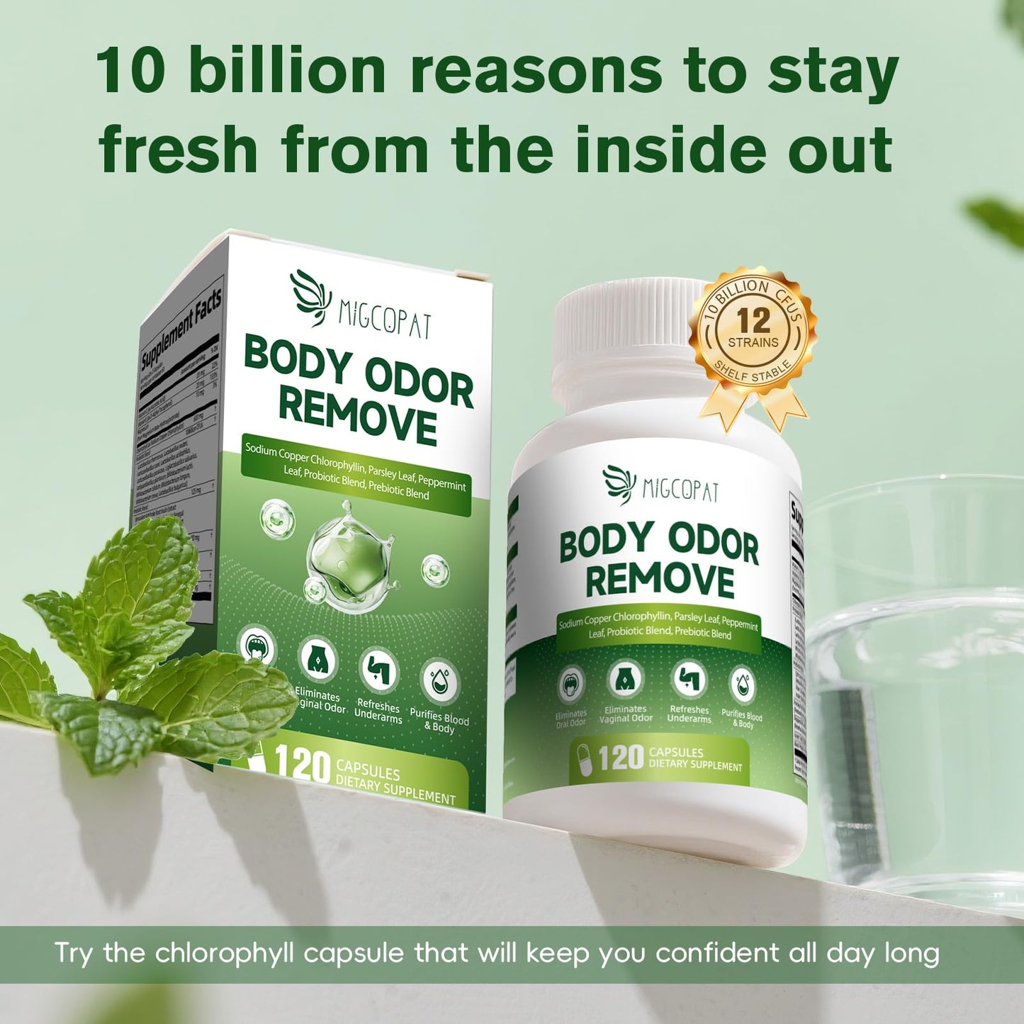 Chlorophyll Body Deodorizing Supplement – 120 Caps, Parsley & Peppermint