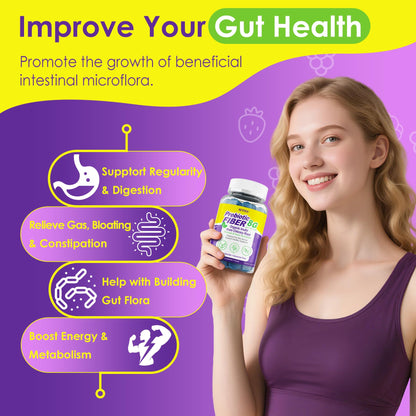 Fiber Gummies for Adults - 8g Daily Fiber, Probiotics & Green Tea