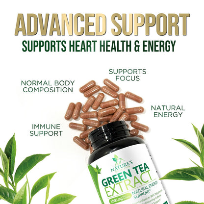Green Tea Extract Capsules 1000 mg | 45% EGCG & 98% Polyphenols | 3X Strength | Vegan, Non-GMO, 240 Capsules