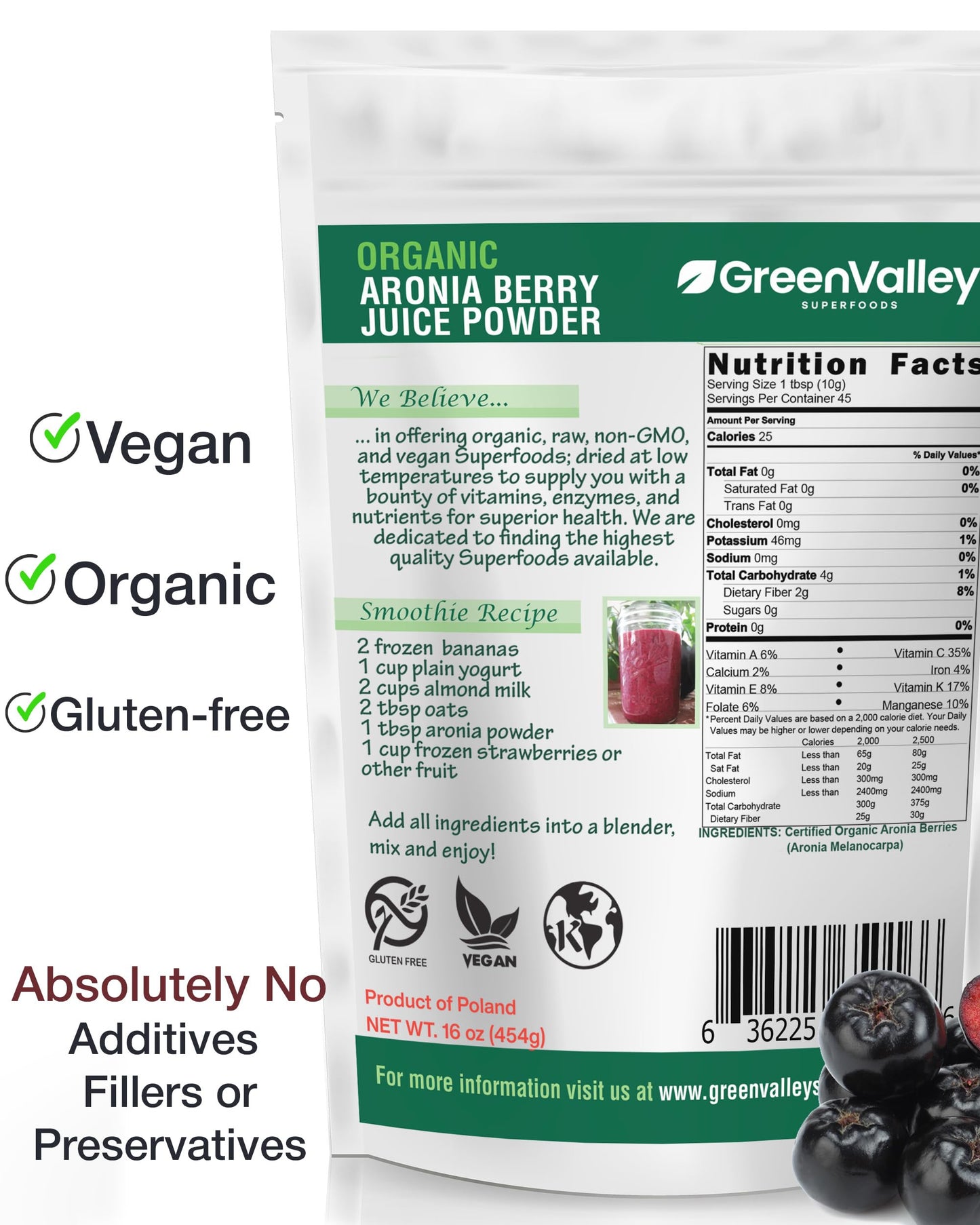 Green Valley Organic Aronia Berry Powder – 12 oz, Antioxidant Rich