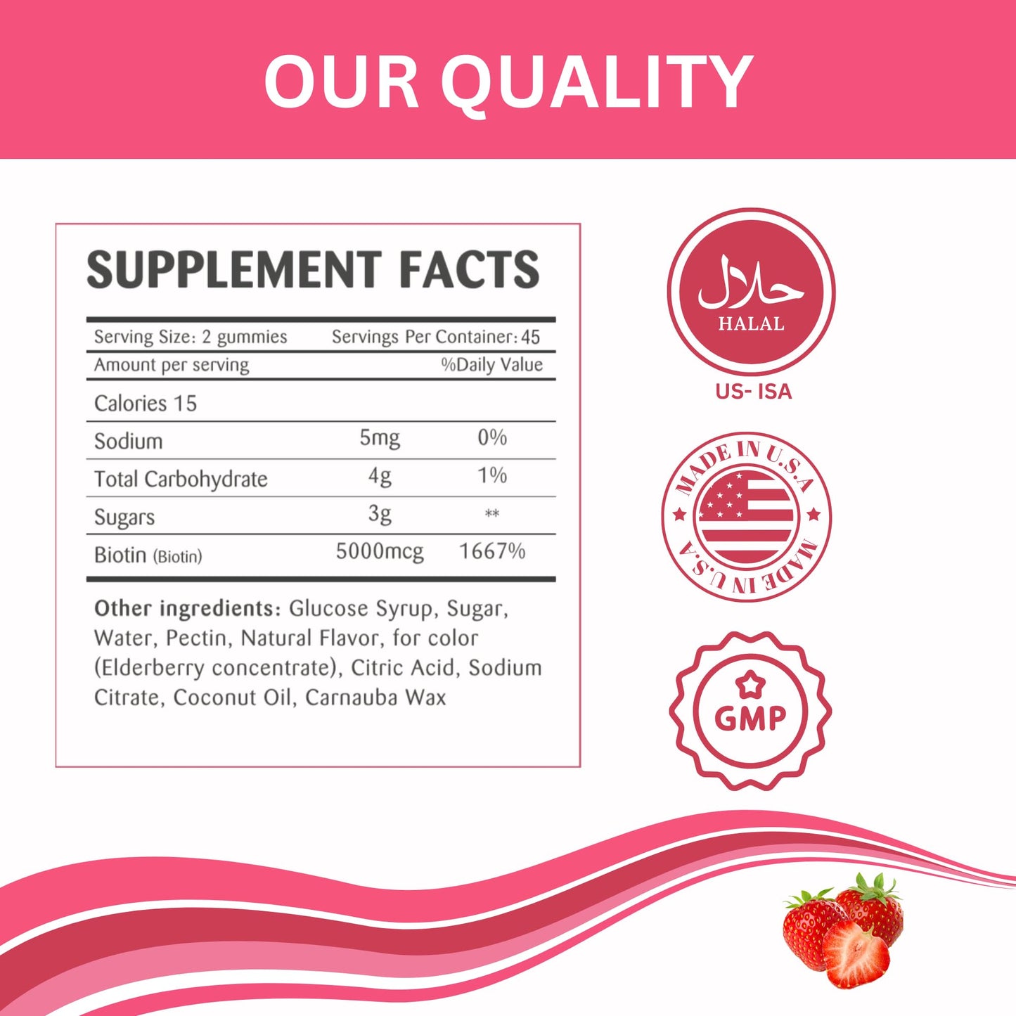 Greenfield Nutrition Halal Biotin Gummies – Hair, Skin & Nails, 5000 mcg per Gummy, 90 Gummies