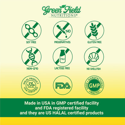 Greenfield Nutritions Halal Fish Oil 1000mg - Omega-3 300mg per Softgel, EPA 180mg & DHA 120mg, 120 Pills