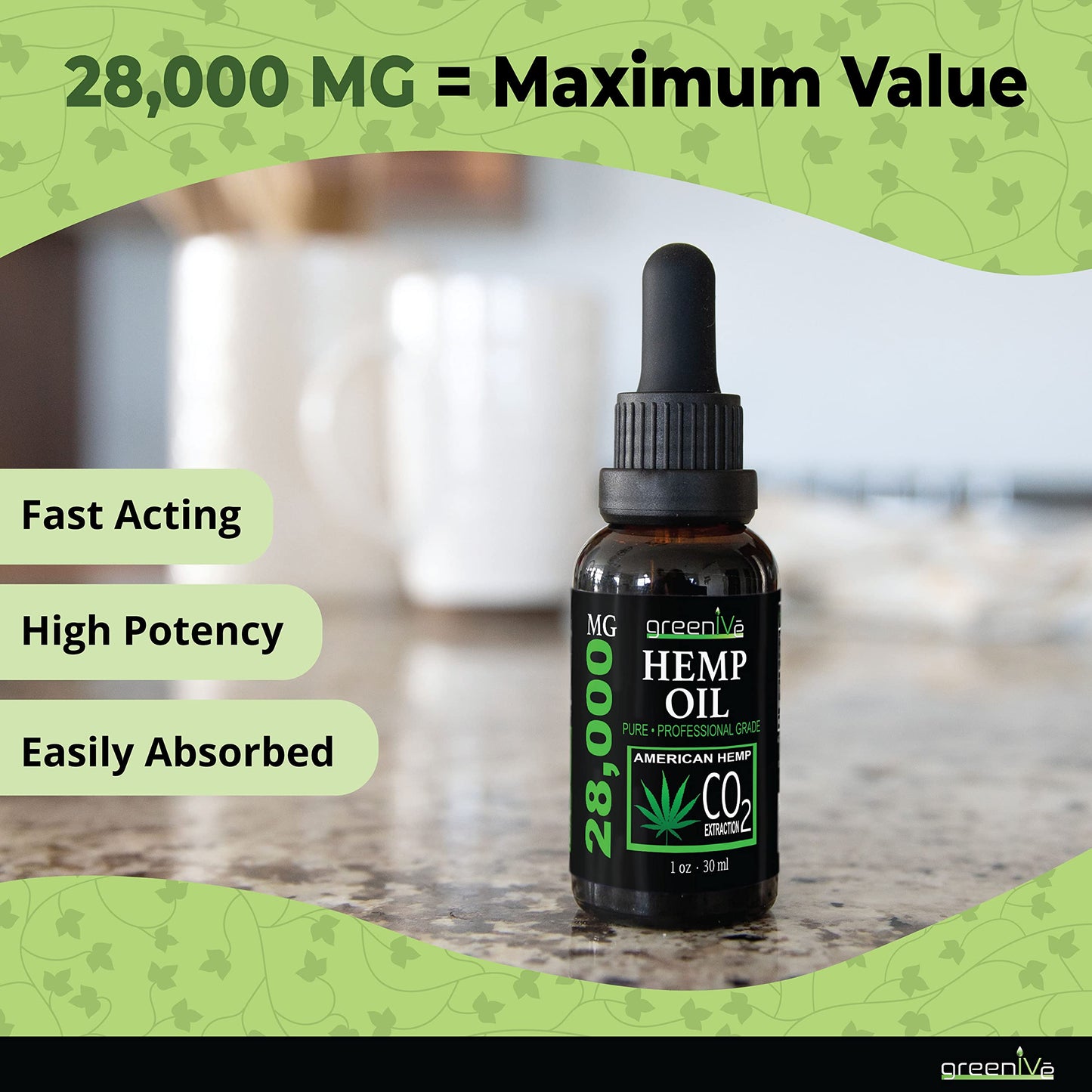 GreenIVe Hemp Drops 28,000mg – Naturally Grown Hemp Oil (4 Pack) | Vegan Omegas