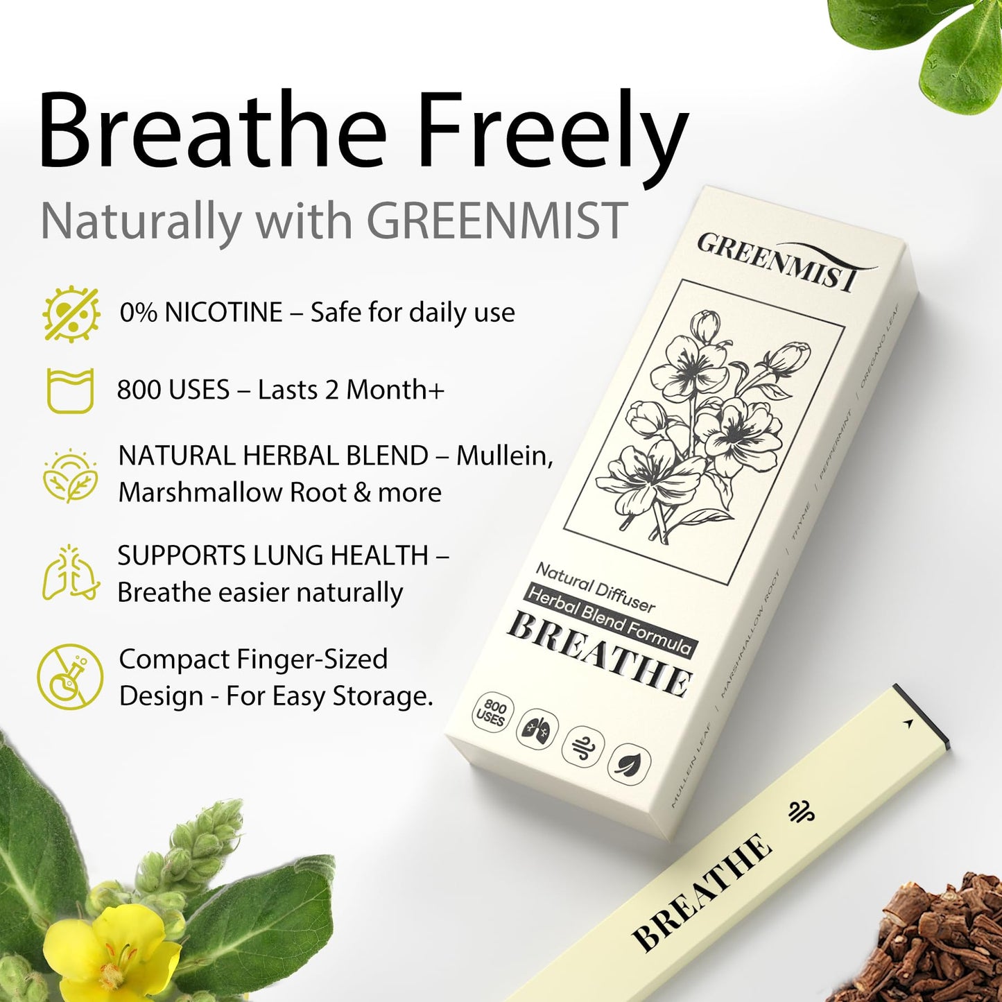GREENMIST Lung Detox Diffuser Pen – 800 Uses for Respiratory Support