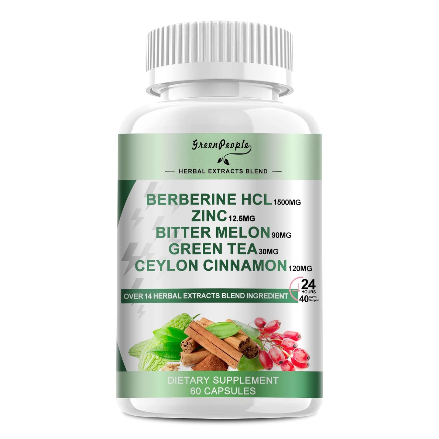 GREENPEOPLE Berberine Supplement with Ceylon Cinnamon - 1500mg Berberine, GLP-1 & AMPK Activation, Immune Support (60 Count)