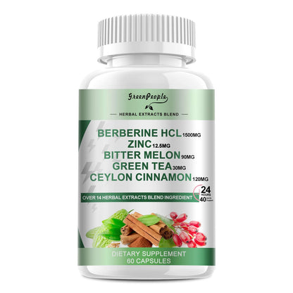 GREENPEOPLE Berberine Supplement with Ceylon Cinnamon - 1500mg Berberine, GLP-1 & AMPK Activation, Immune Support (60 Count)