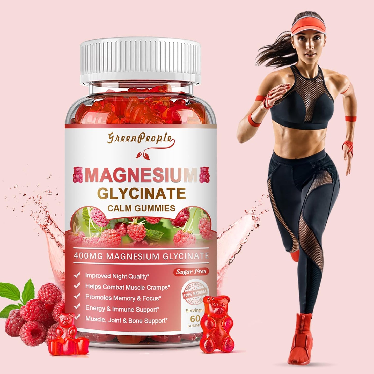 GREENPEOPLE Magnesium Glycinate Gummies Raspberry – 400mg, Sugar Free