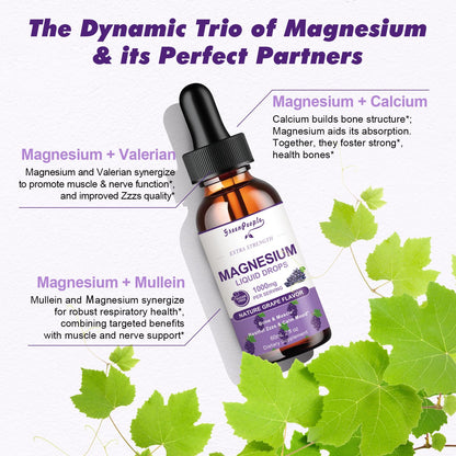 GREENPEOPLE Magnesium Glycinate Liquid Drops 1000mg – 5-in-1 High Absorption for Sleep, D3/K2/B6, 2 fl oz (2 Pack)