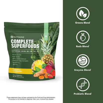 Complete Superfoods, Complete Spectrum Multivitamin, Greens and Reds Blend, Enzymes, Probiotics – Pineapple Strawberry, 30 Stick Packs