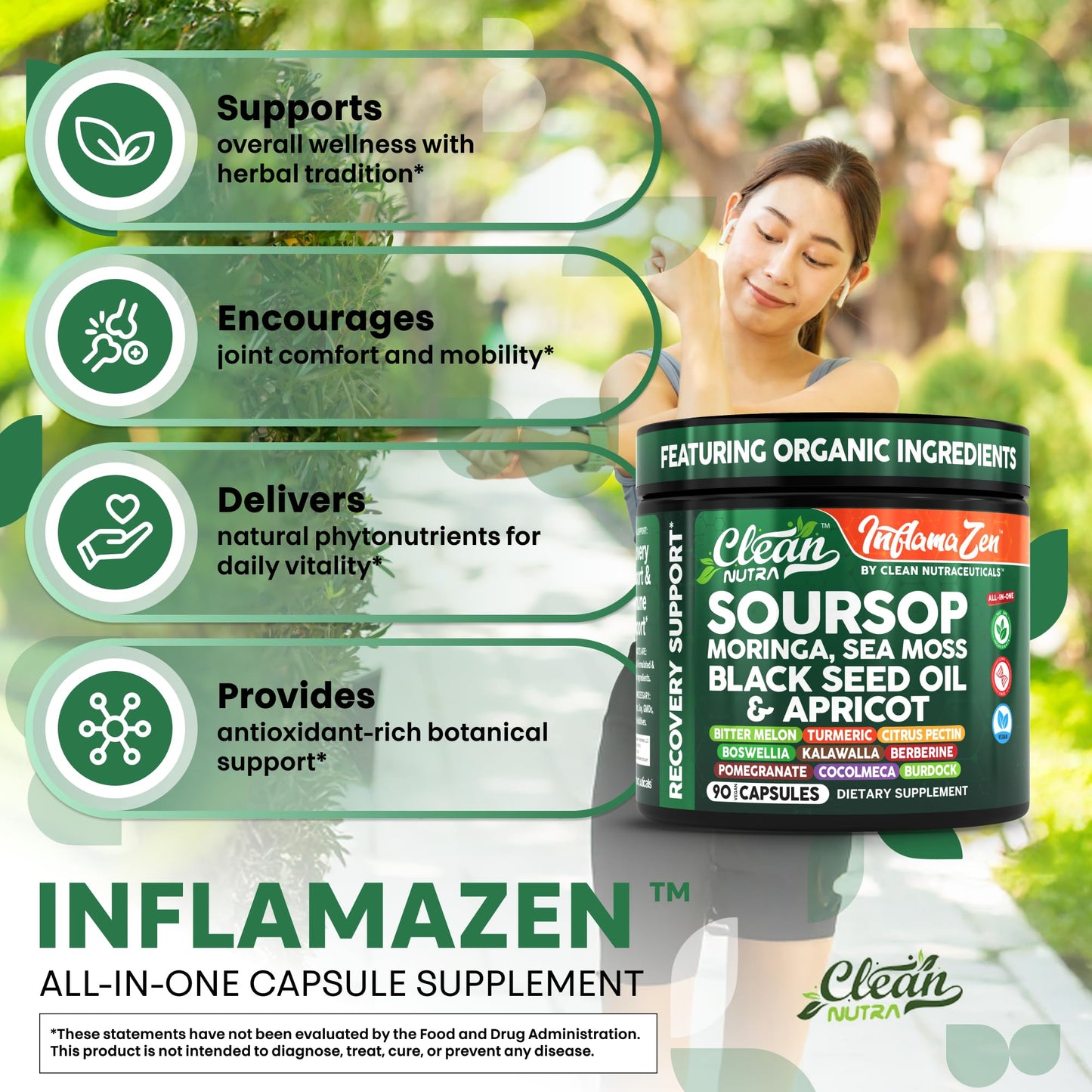 Clean Nutra Soursop Supplement with Moringa, Sea Moss & Berberine