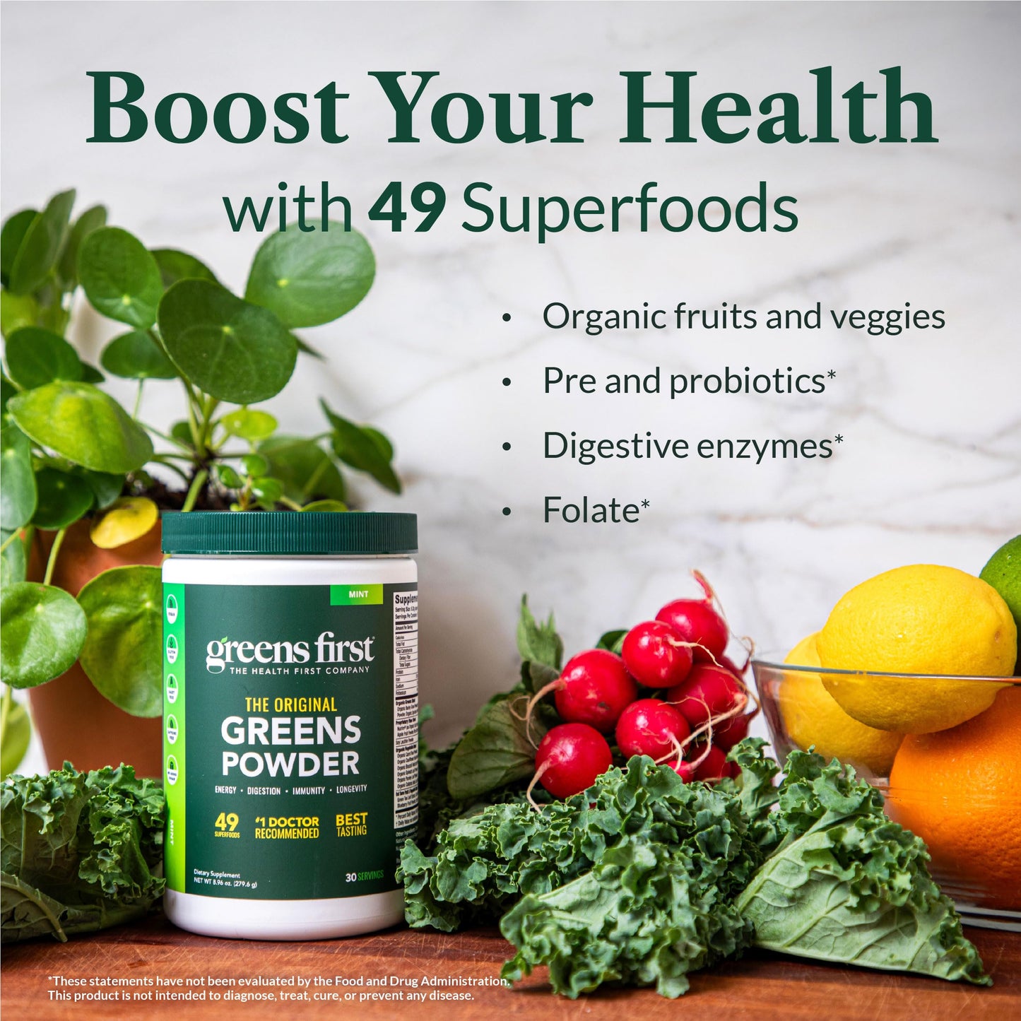 Greens First Original Greens Powder - 49 Superfoods, Chocolate, 60 Servings | Vegan & Non-GMO