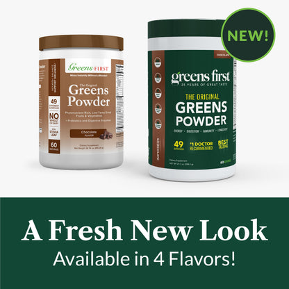 Greens First Original Greens Powder - 49 Superfoods, Chocolate, 60 Servings | Vegan & Non-GMO