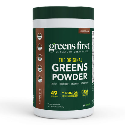 Greens First Original Greens Powder - 49 Superfoods, Chocolate, 60 Servings | Vegan & Non-GMO