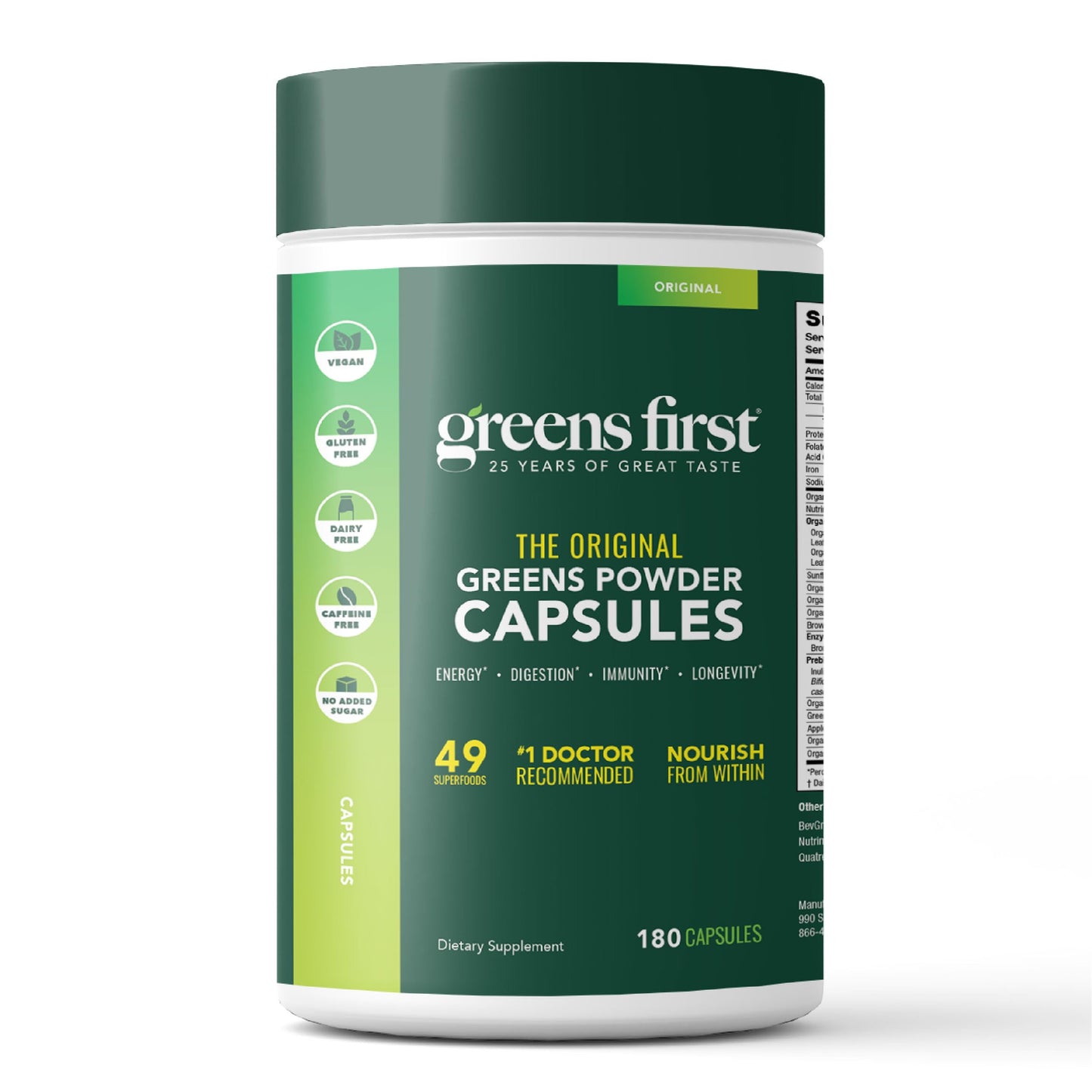 Greens First Phytonutrient Capsules – 54 Superfoods, Organic Fruits & Veggies, Probiotics & Digestive Enzymes – 180 Capsules