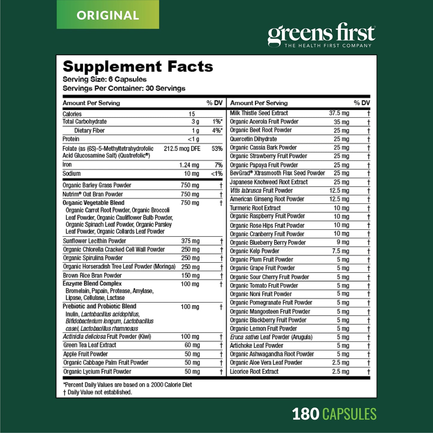 Greens First Phytonutrient Capsules – 54 Superfoods, Organic Fruits & Veggies, Probiotics & Digestive Enzymes – 180 Capsules