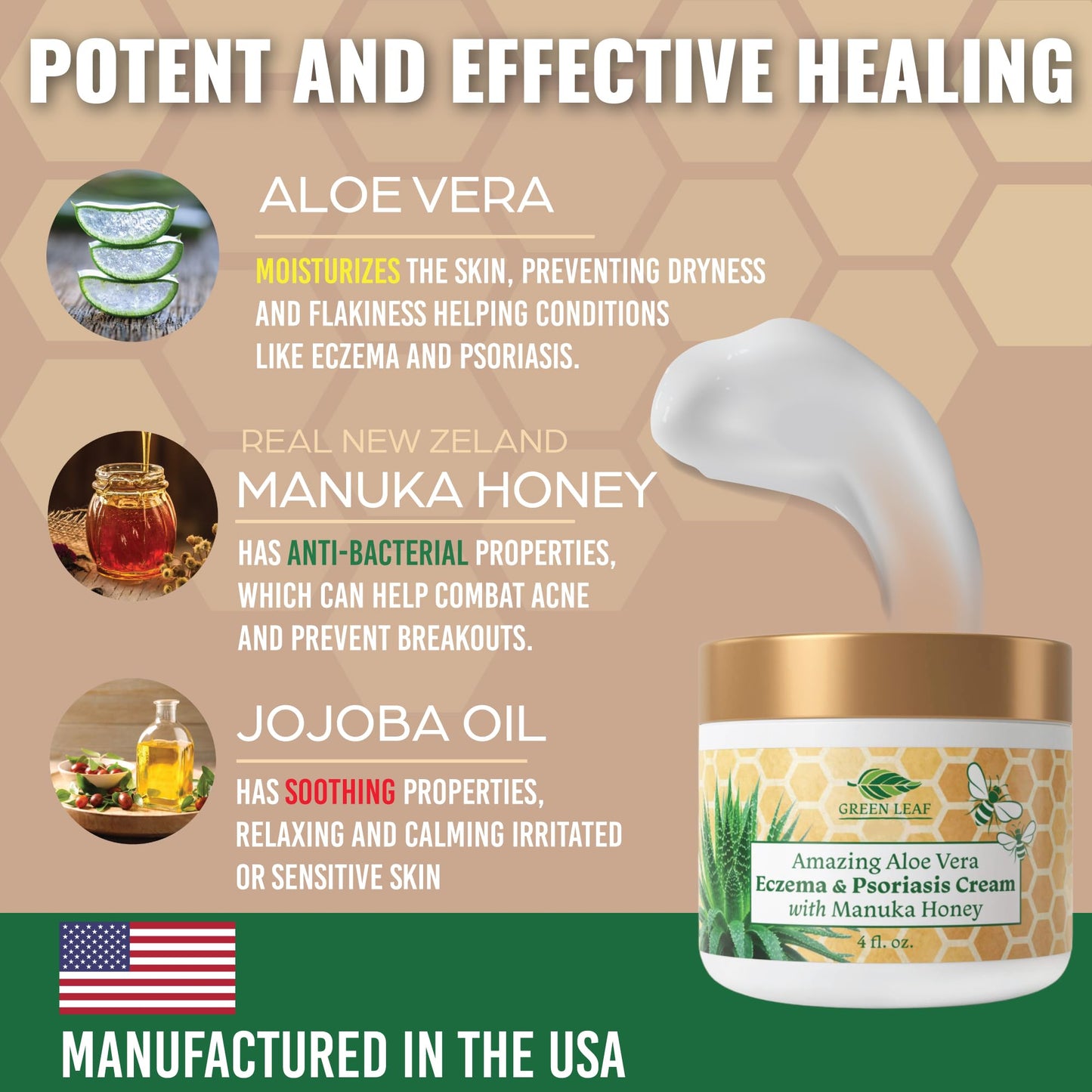 Manuka Honey Eczema Cream Moisturizing Lotion Treatment for Psoriasis Relief - Itchy, Dry Skin Rash Ointment - Soothing Moisturizer for Baby, Kids, Adults - High Strength Body & Face Cream 2oz