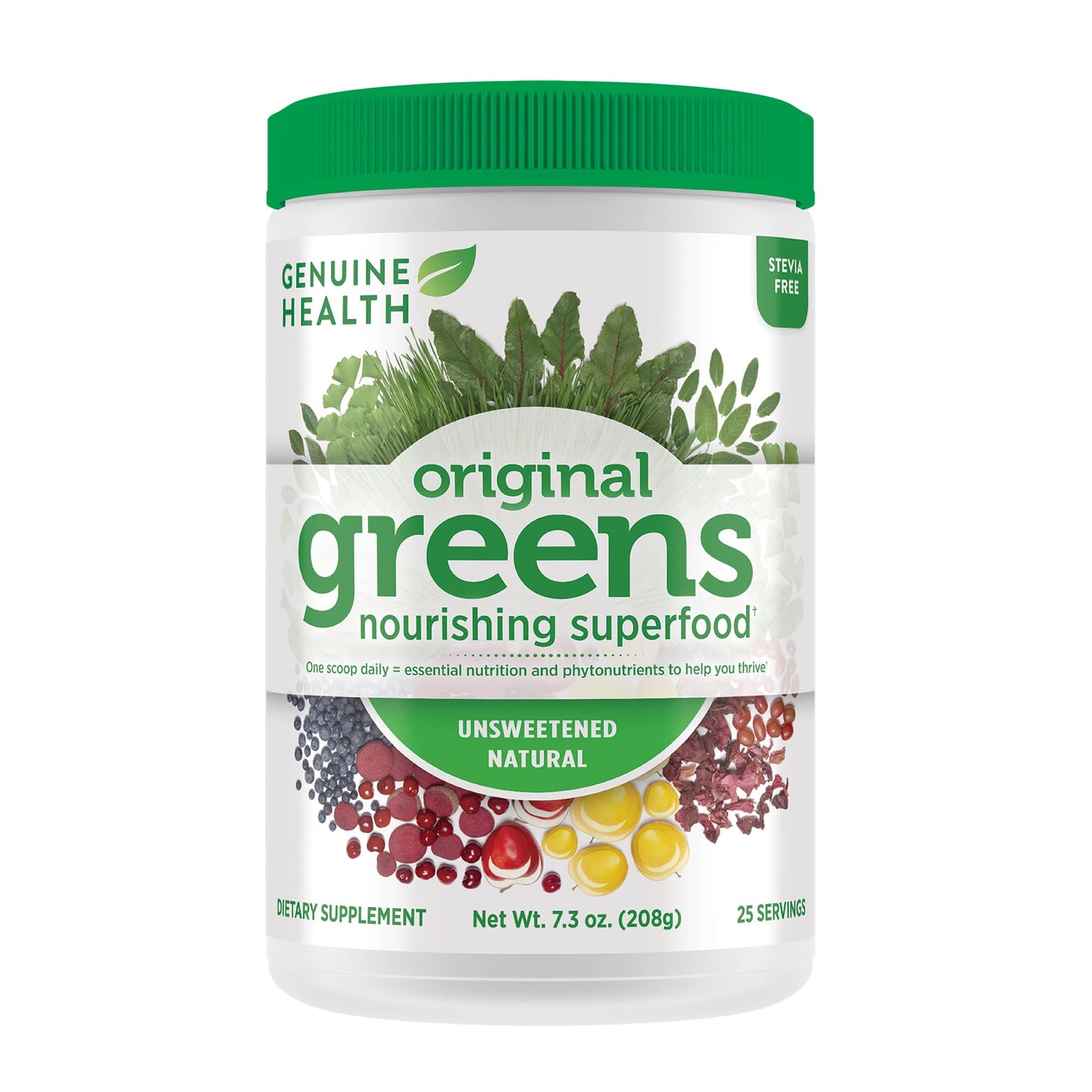 Genuine Health Greens+ Original Superfood Powder – Unsweetened, Stevia-Free (208g)