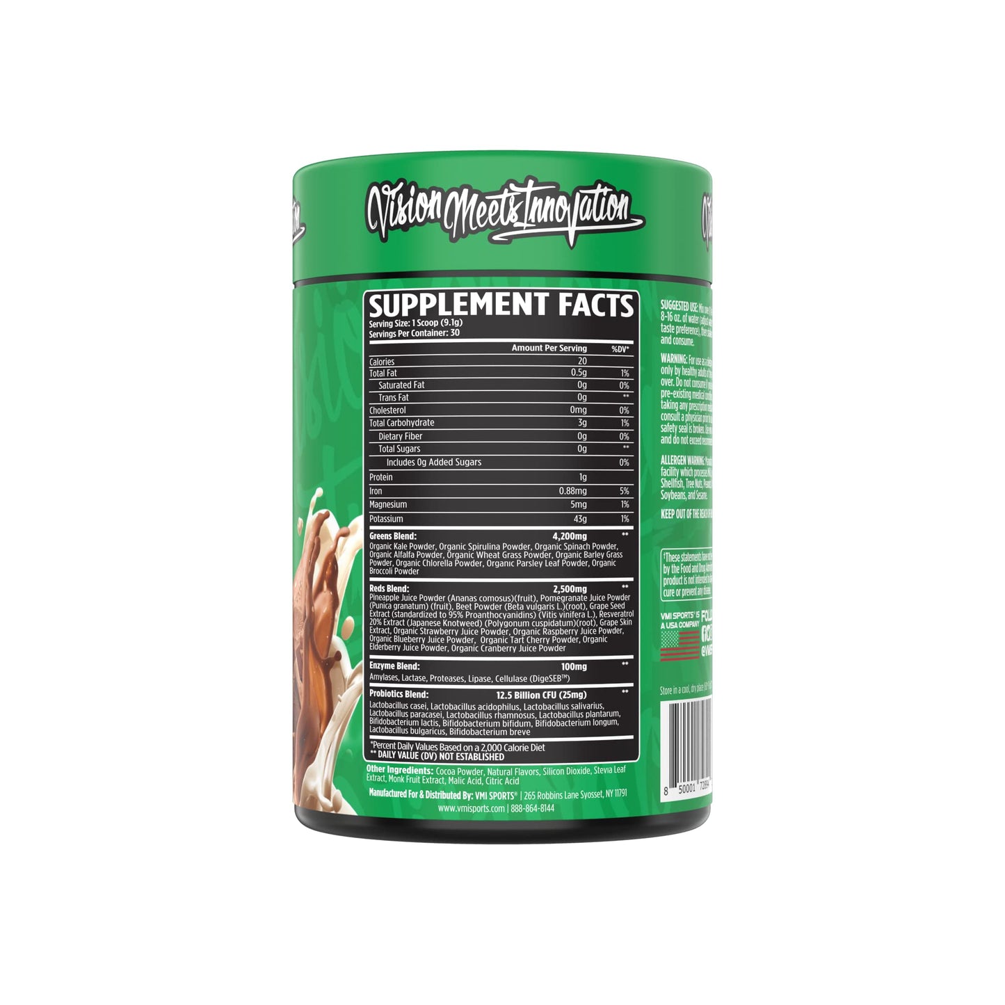 VMI Sports Greens + Reds Advanced Superfood | Immunity & Gut Health | 30 Servings (Chocolate)