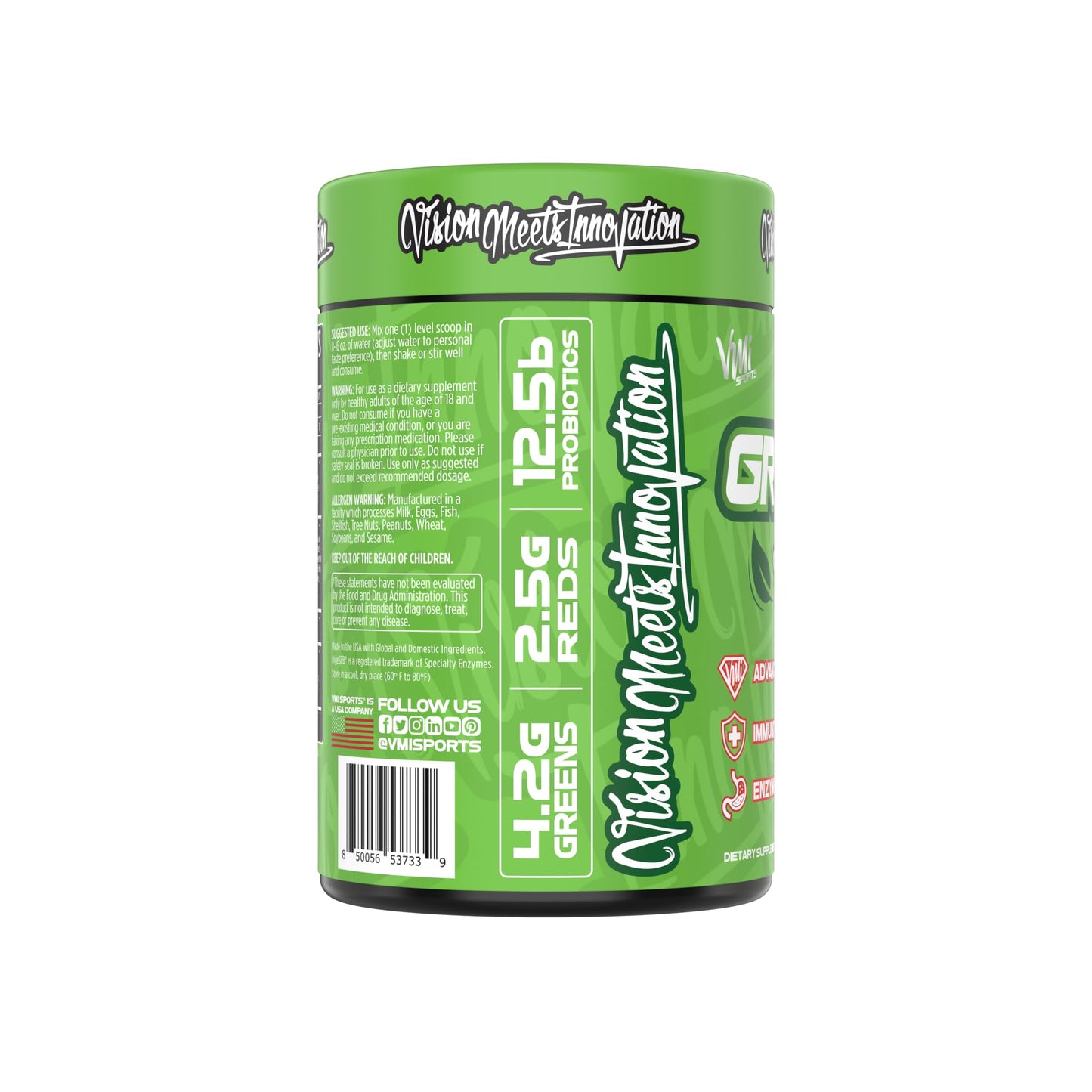 VMI Sports Greens + Reds – Advanced Superfood for Immunity & Gut Health | Enzymes & Probiotics | 30 Servings (Peach Iced Tea)