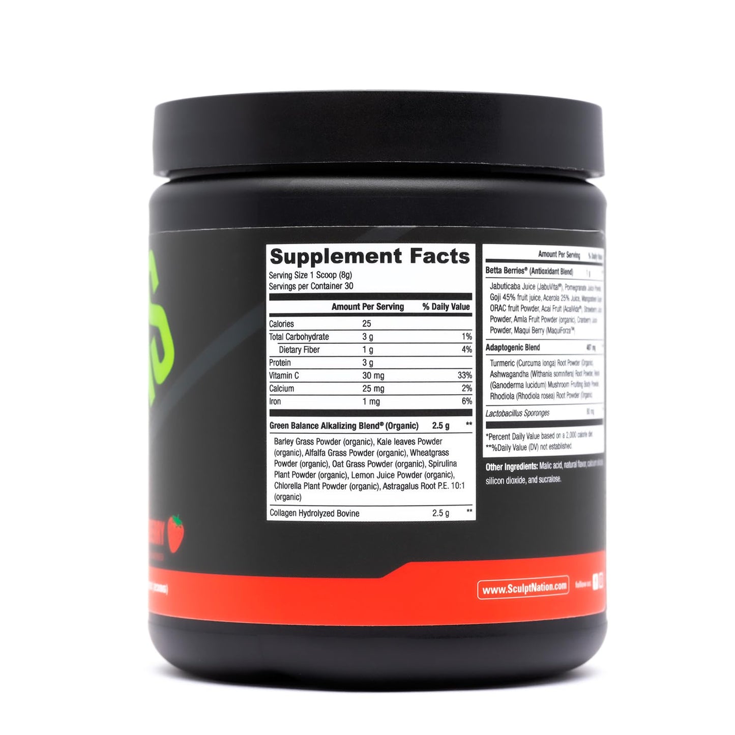 Sculpt Nation Greens Strawberry Powder with Collagen – Skin, Digestion & Energy