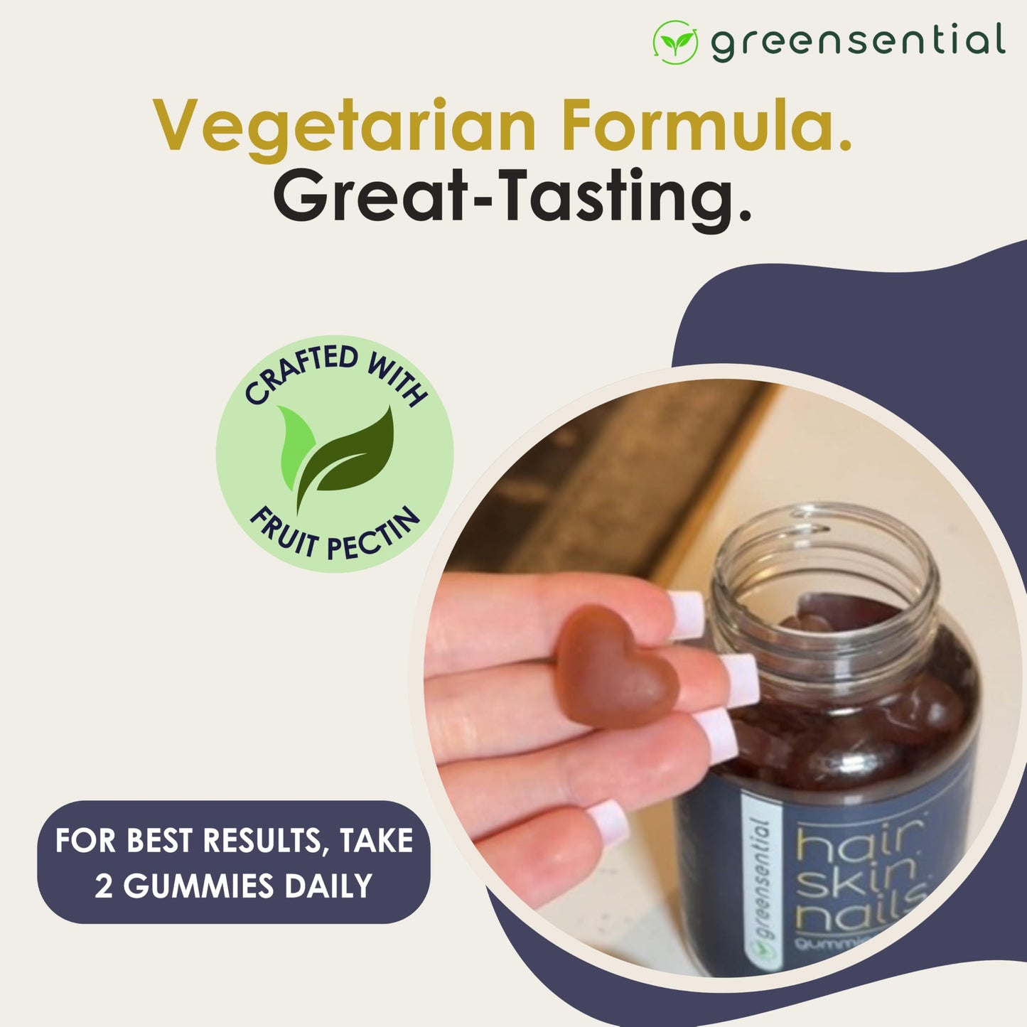 Greensential Sugar-Free Hair Skin Nails Gummies | 5,000 mcg Biotin | Vegetarian & Non-GMO | Made in USA