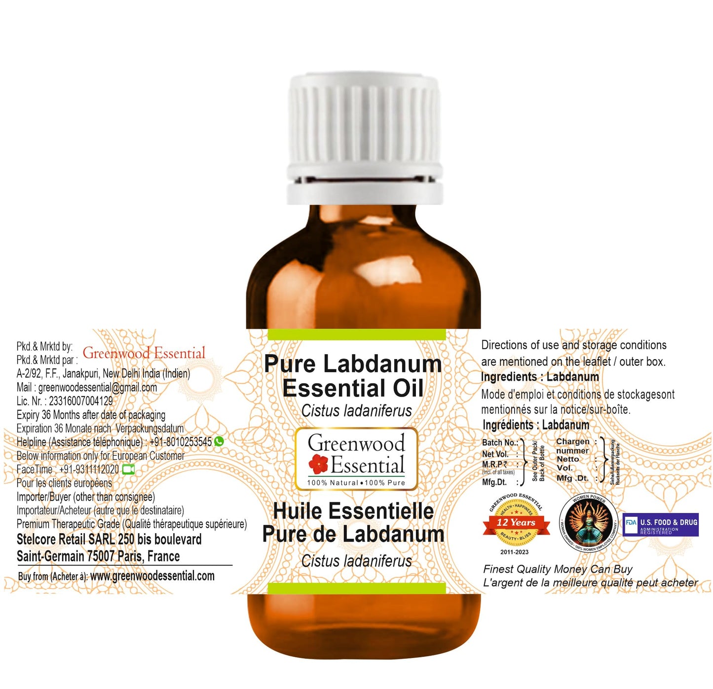 Greenwood Essential Pure Labdanum Essential Oil – Steam Distilled 100ml (3.38 oz)